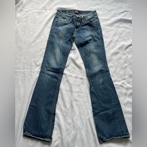 Women's Y2K Rerock Express Jeans Blue Boot, Stretch/Distressed/Embroidered, Sz4L